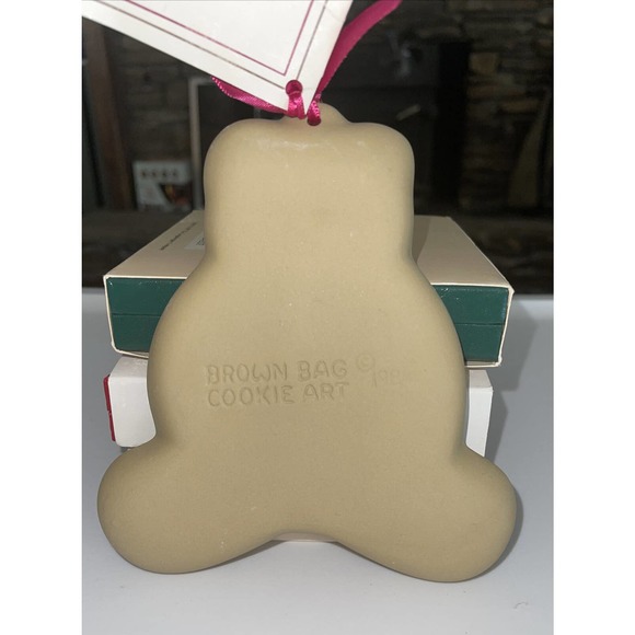 New Brown Bag Cookie Art Teddy Bear Cookie Candy Mold Stoneware 1984 Large 6" 3P - Picture 7 of 9